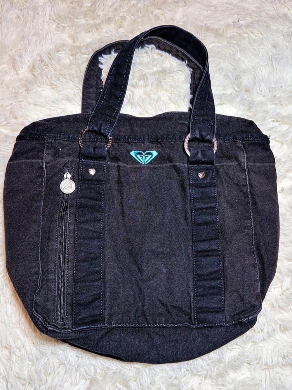 Roxy Tote Messenger Bag in Black & Blue | Y2K Skater Indie Grunge